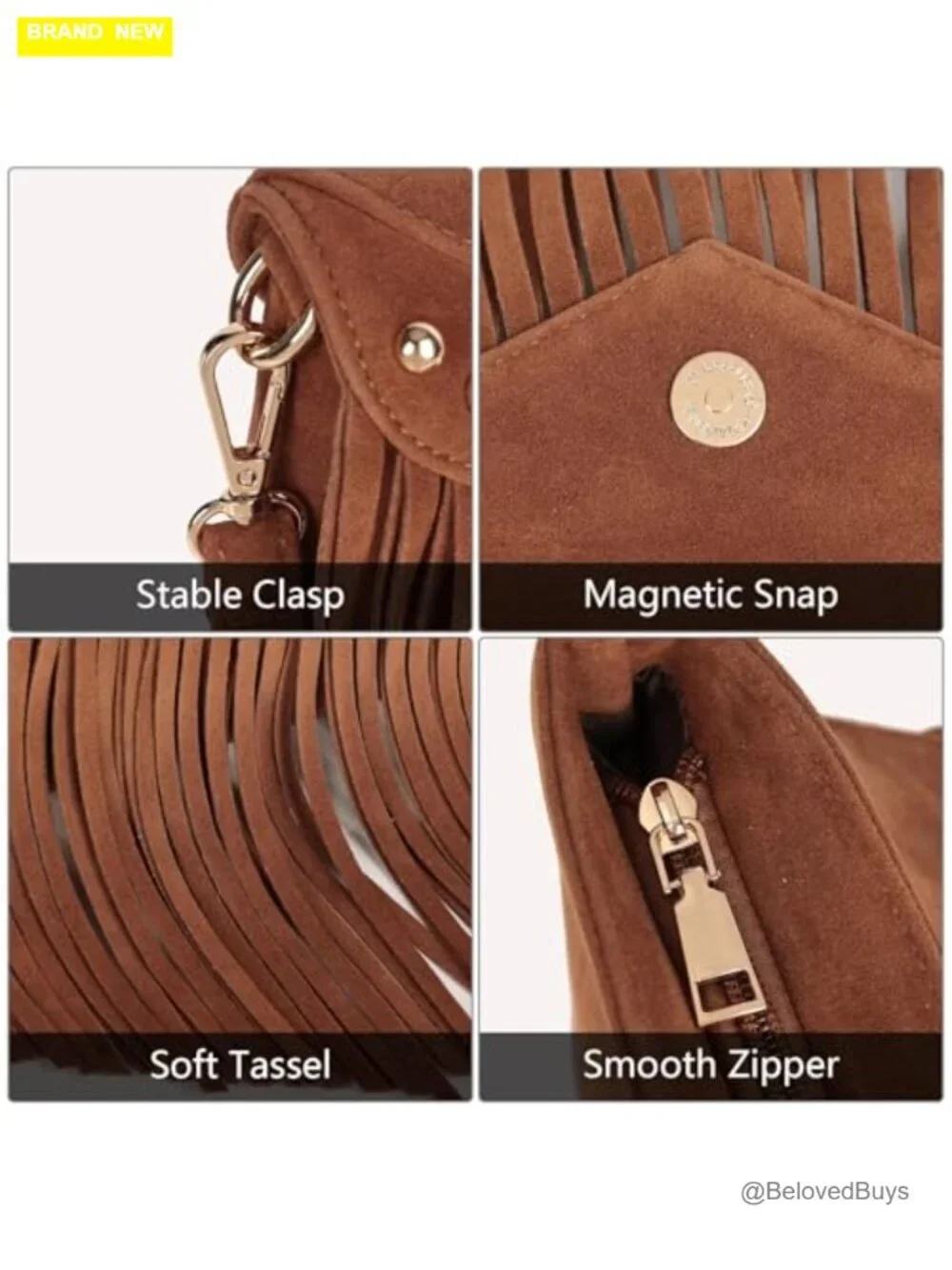 Fringe Hobo Crossbody Bag in Faux Suede with Tassels and Adjustable Strap